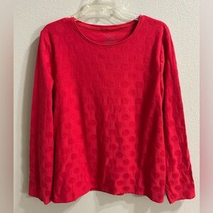 The Talbots Tee XL Red Jaquard Polka Dot Long Sleeve Elevated Basic Valentines